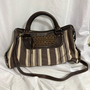 Fossil Brown and Cream Striped Satchel